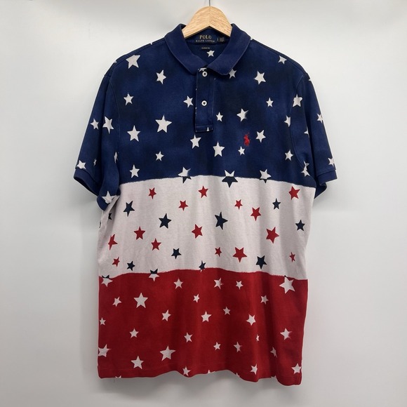 Polo Ralph Lauren Other - Polo Ralph Lauren Shirt Mens Large Red Blue White USA Americana Star Mesh Polo